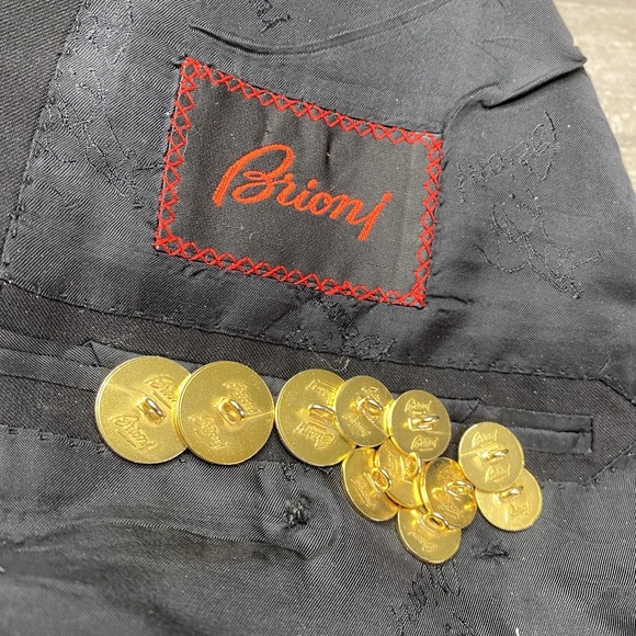 Brioni Gold Metal Shank Buttons Set Black Red Crest Blazer Suit Coat Trim - Picture 2 of 4
